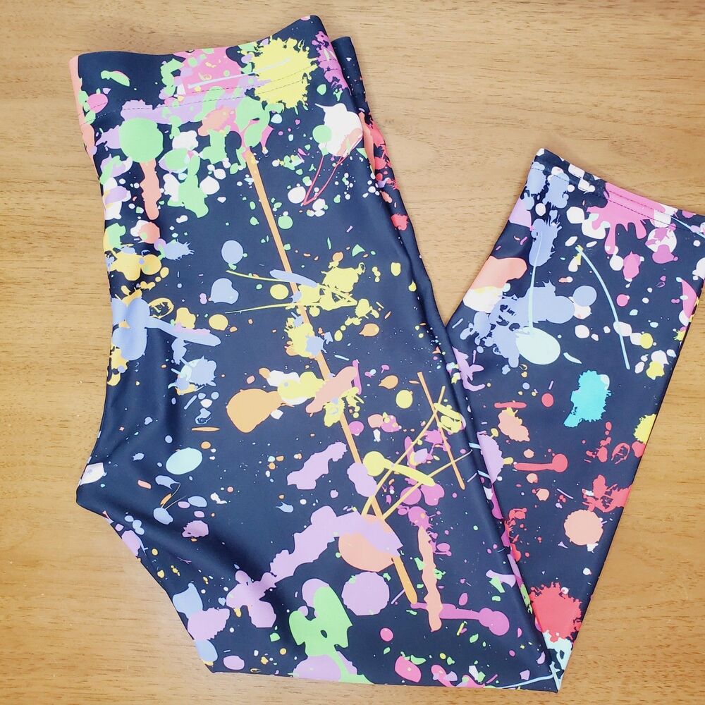 Fierce Pulse Cropped Leggings Colorful Paint Splatter Confetti Yoga Womens SZ M